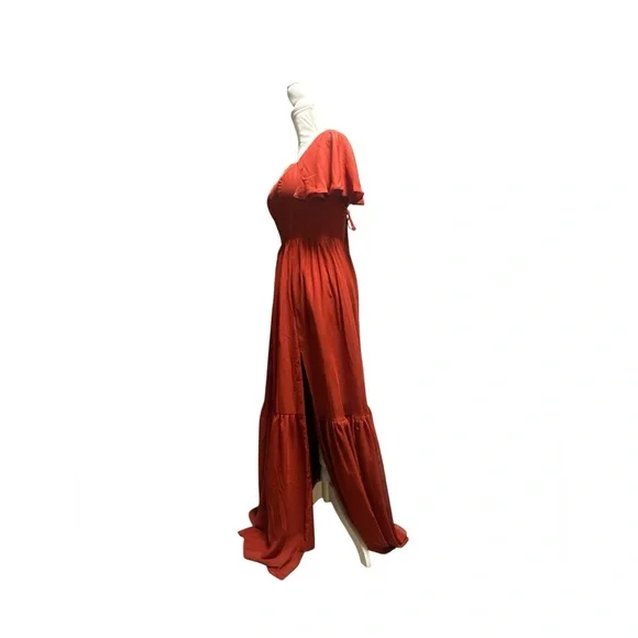 NWT, Elegant Red / Copper Color Maxi Dress - Picture 2 of 10